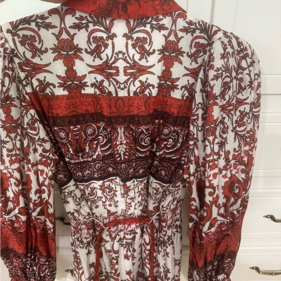 Alice + Olivia Red and White Puff Sleeve Blouse - Picture 2 of 3